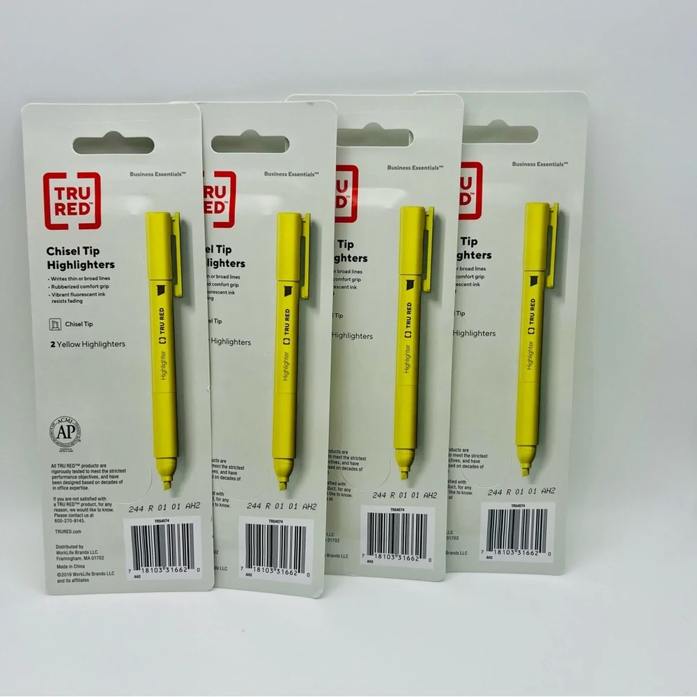 Lot of FourTRU RED Pocket Highlighter with Chisel Tip Yellow 2 Pack (Total 8).